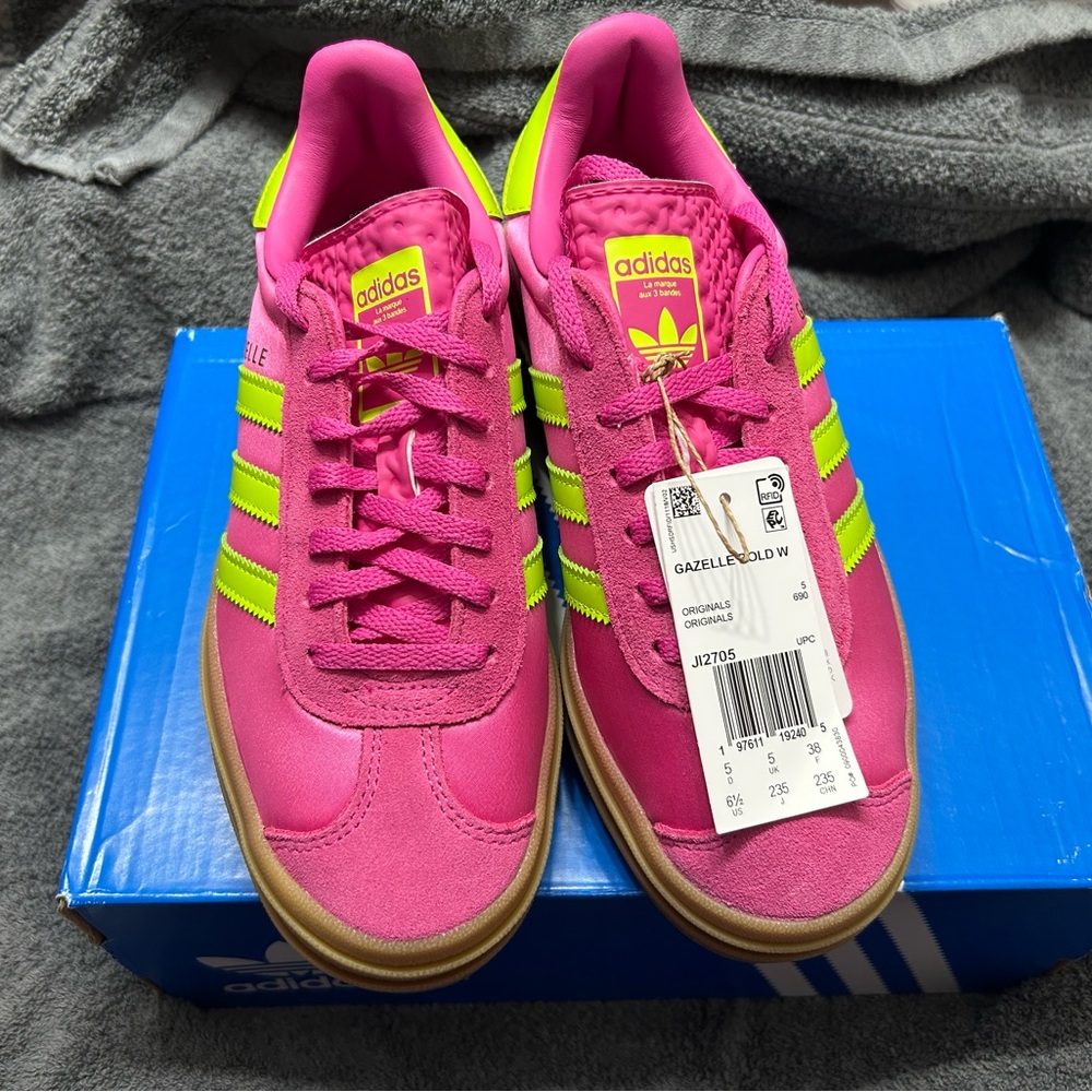 adidas Gazelle Women's Hot Pink & Neon Yellow Sneakers - Picture 2 of 4